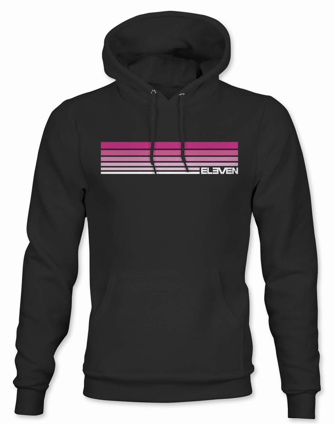 RETRO STRIPES EVENTIDE HOODIE - WHITE TO PINK ON BLACK - ELEVEN