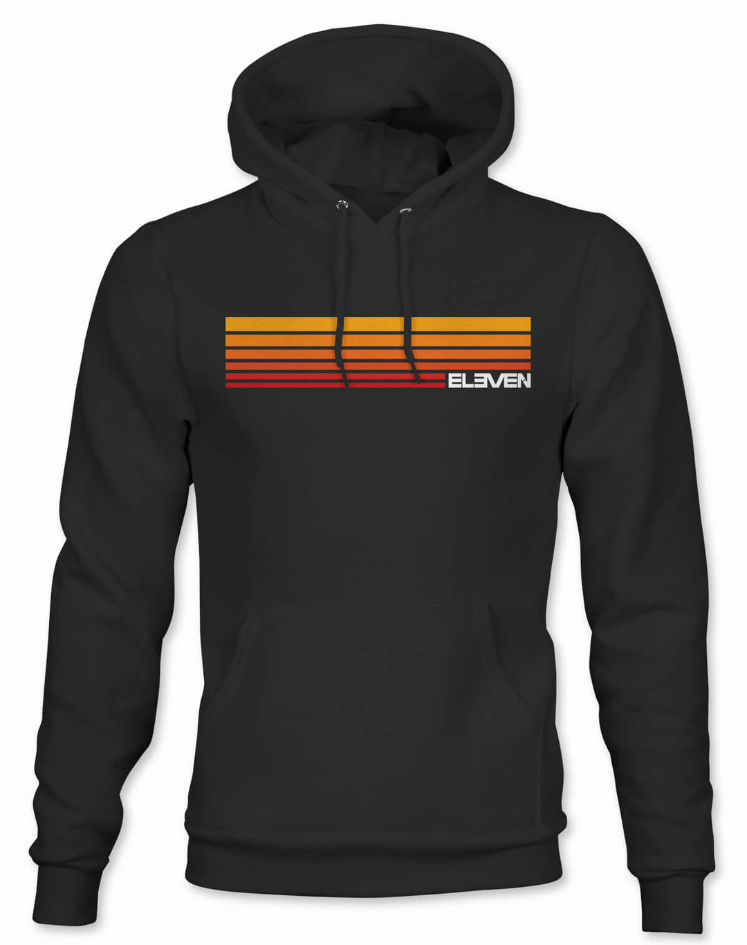 RETRO STRIPES EVENTIDE HOODIE - RED TO YELLOW ON BLACK - ELEVEN